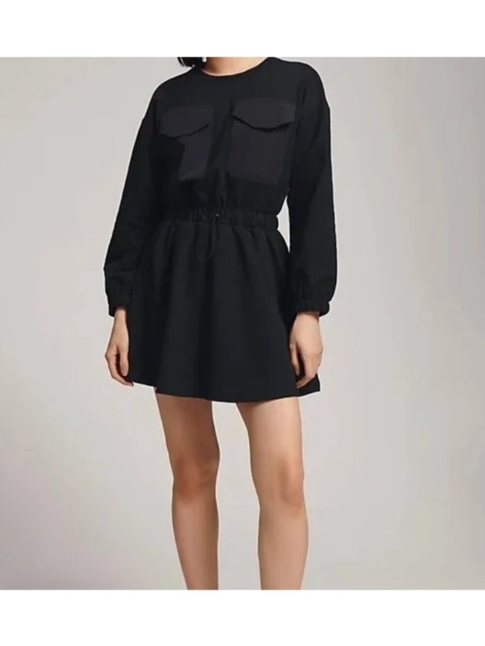 Anthropologie Daily Practice Mini Dress Medium Utility Patch Pocket Black Chic